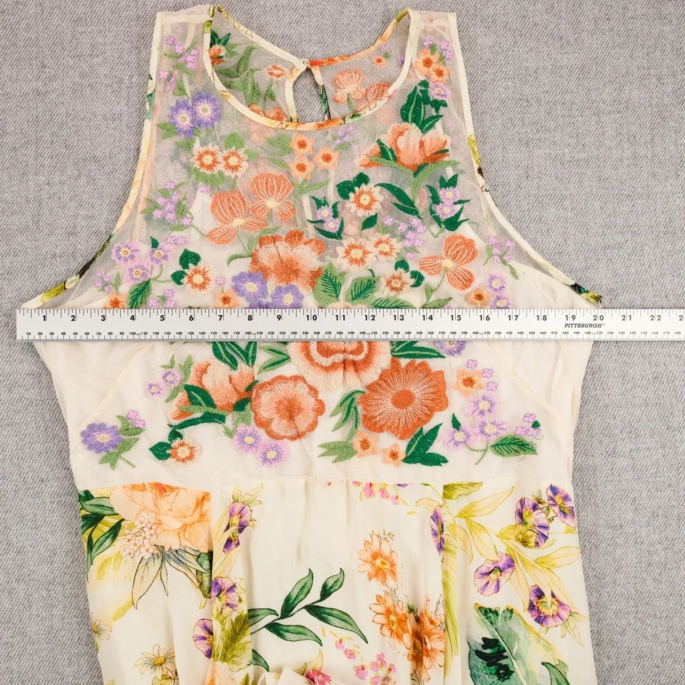 Anthropologie Maxi Dress Womens Floral Embroidered Sleeveless 16 Cream India